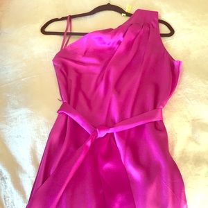 Out of this world silk fuchsia one shoulder gown